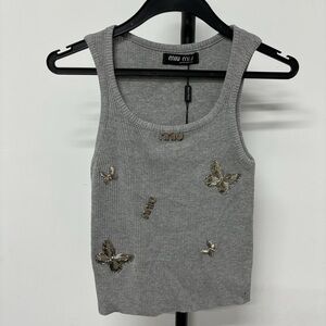 Miu Miu Gray Tank Top with Butterfly Details